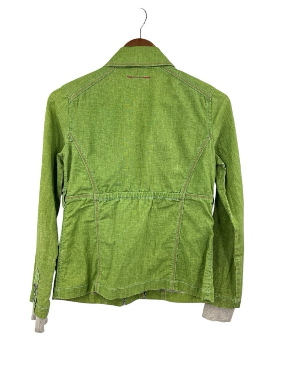 FREE PEOPLE Women's Green Vintage Orange Contrast Hem Button Down Shacket Size 4 - Picture 7 of 7